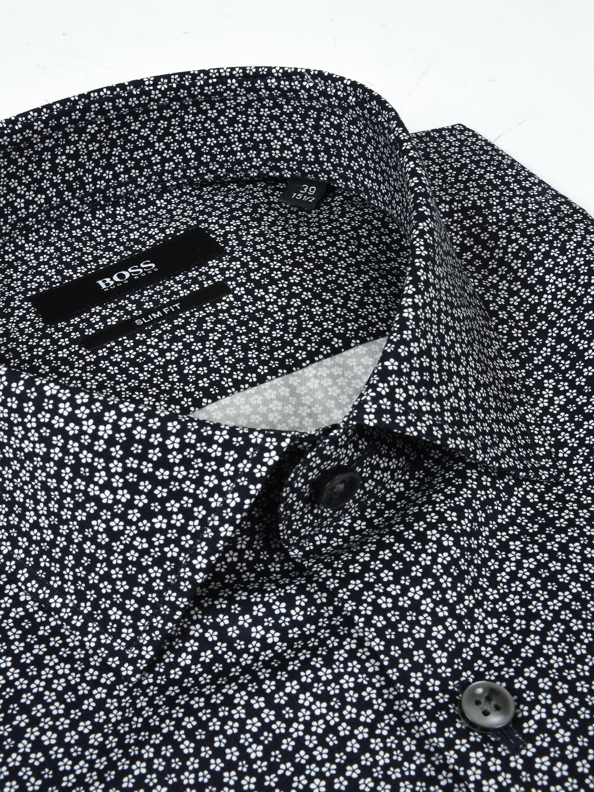 BOSS ΠΟΥΚΑΜΙΣΟ JENNO SLIM FIT ΜΙΚΡΟΣΧΕΔΙΟ NIGHT ΜΠΛΕ