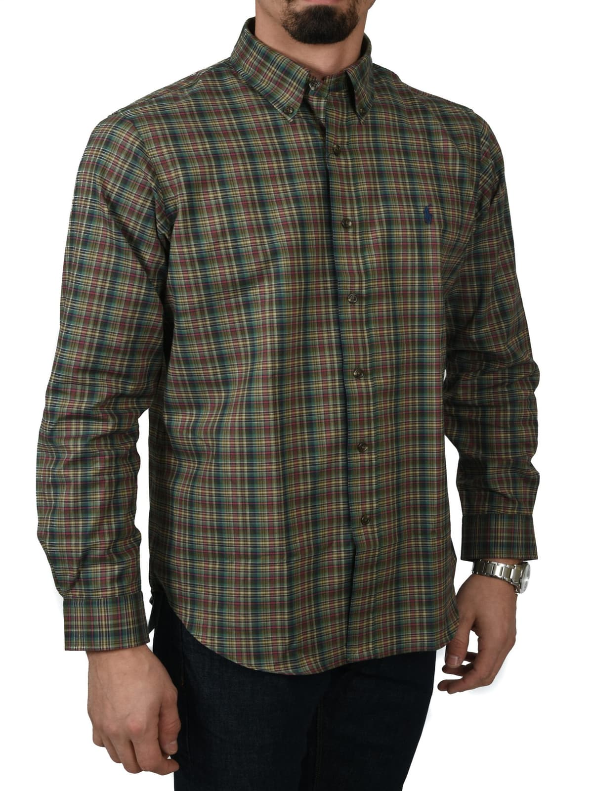 RALPH LAUREN ΠΟΥΚΑΜΙΣΟ BD ΚΑΡΩ MULTI ΧΑΚΙ