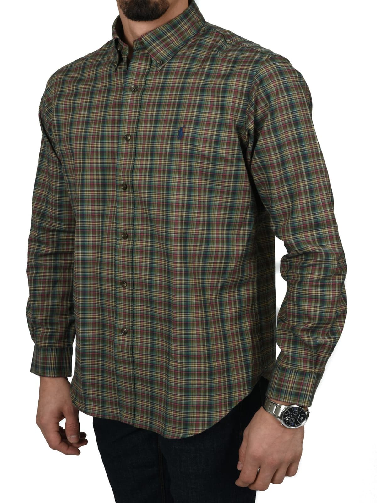 RALPH LAUREN ΠΟΥΚΑΜΙΣΟ BD ΚΑΡΩ MULTI ΧΑΚΙ