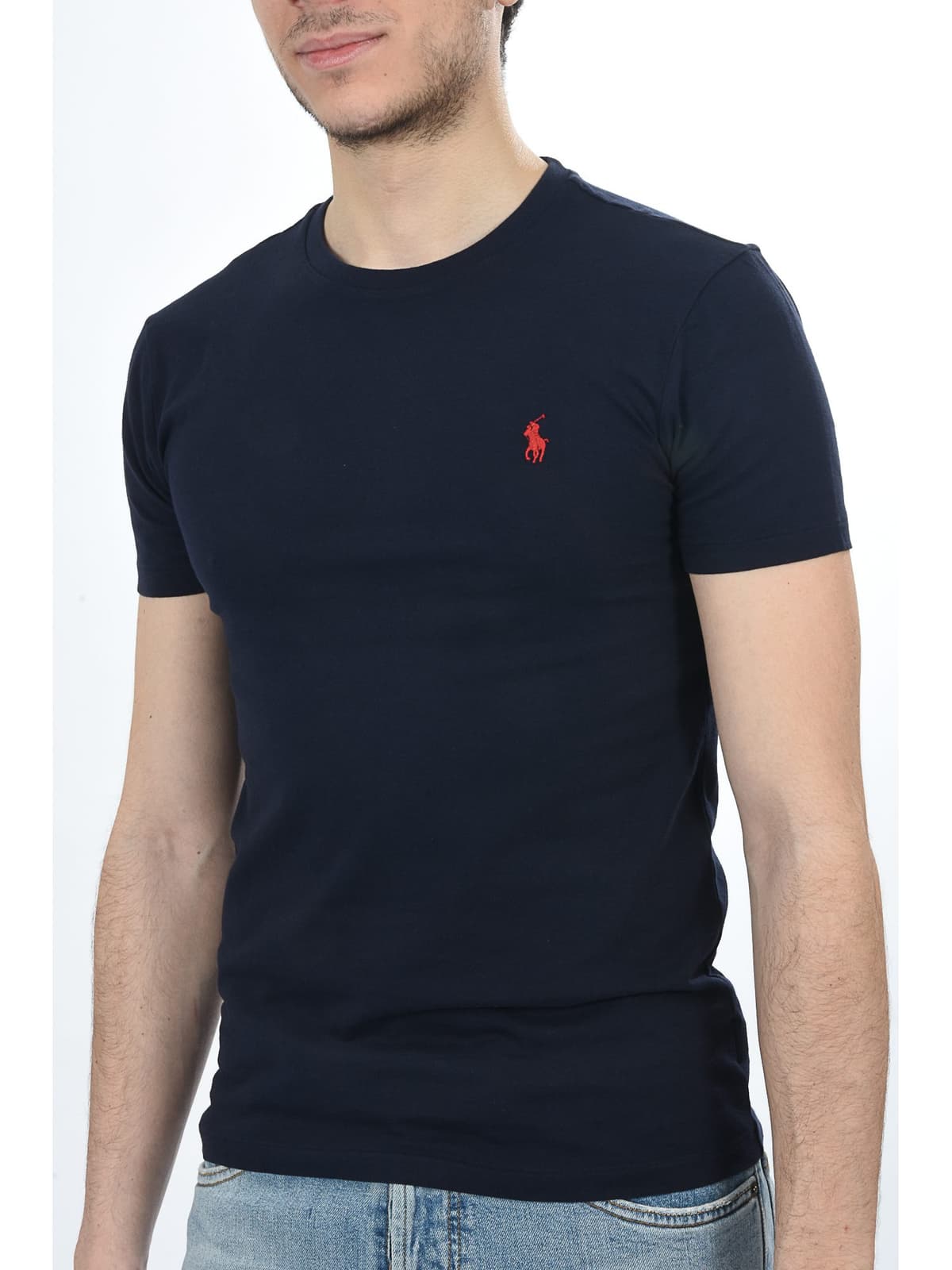 RALPH LAUREN T-SHIRT CUSTOM SLIM FIT BSR ΜΠΛΕ