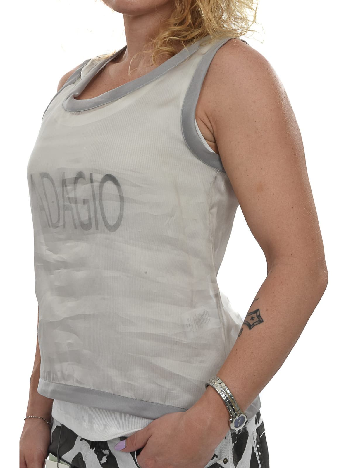 DONDUP TOP CAMICIA BAITY ΓΡΑΜΜΑΤΑ ΔΙΑΦΑΝΕΙΑ ΛΕΥΚΟ