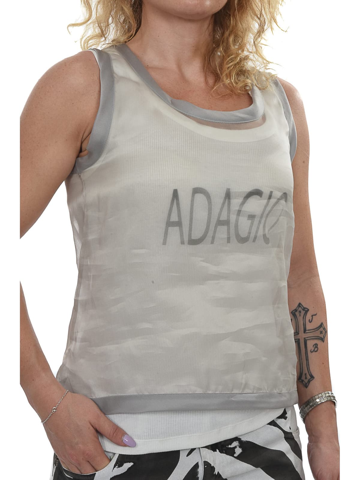 DONDUP TOP CAMICIA BAITY ΓΡΑΜΜΑΤΑ ΔΙΑΦΑΝΕΙΑ ΛΕΥΚΟ