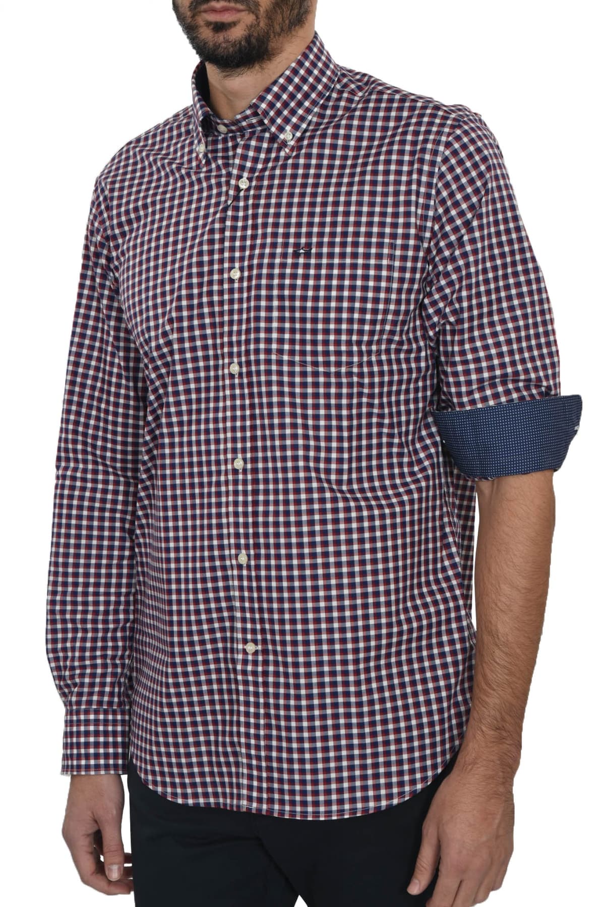 PAUL&SHARK ΠΟΥΚΑΜΙΣΟ BUTTON DOWN ΚΑΡΩ ΜΠΟΡΝΤΩ-ΜΠΛΕ