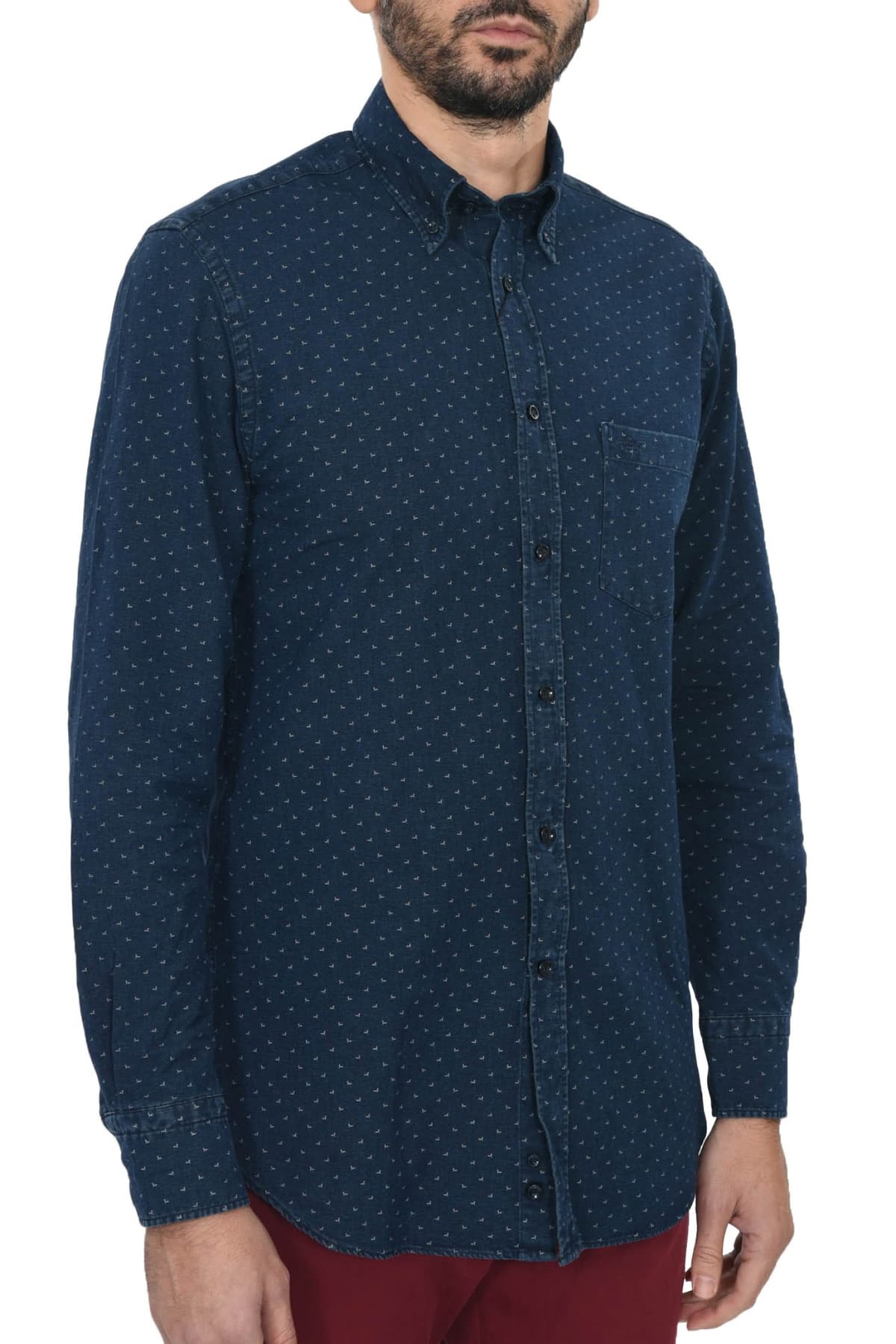 PAUL&SHARK ΠΟΥΚΑΜΙΣΟ BUTTON DOWN JEANS ALL OVER PRINT ΜΠΛΕ