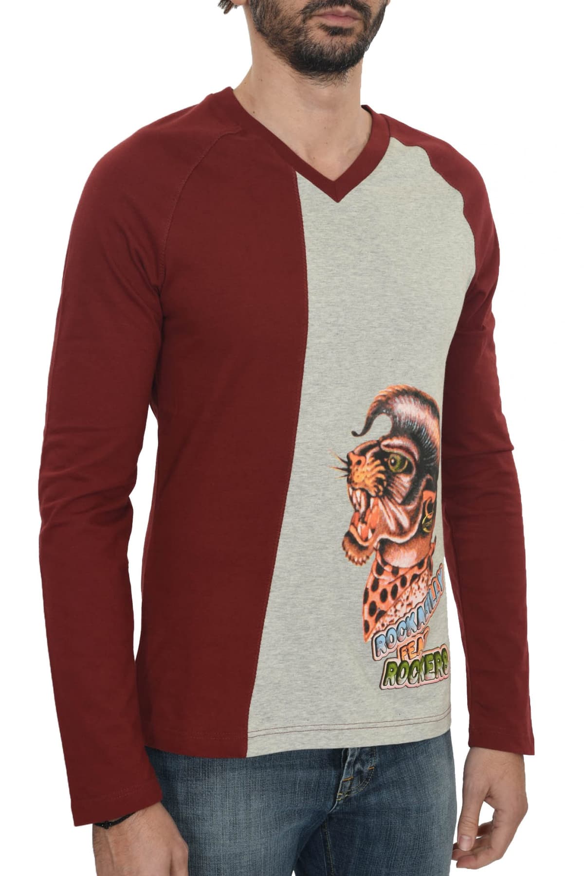 JUST CAVALLI TSHIRT MM ROCKABILLY ΓΚΡΙ-ΜΠΟΡΝΤΩ