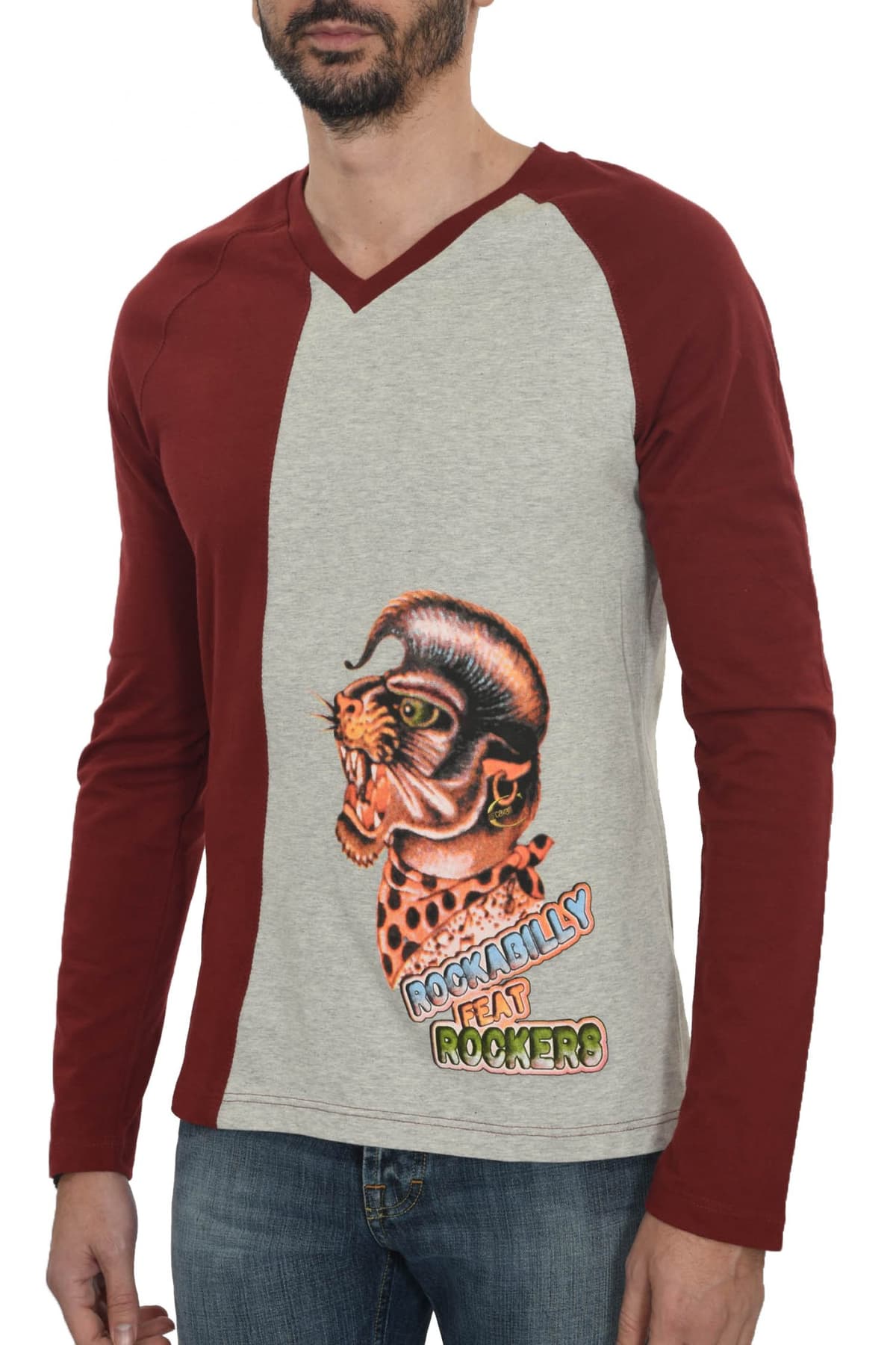 JUST CAVALLI TSHIRT MM ROCKABILLY ΓΚΡΙ-ΜΠΟΡΝΤΩ