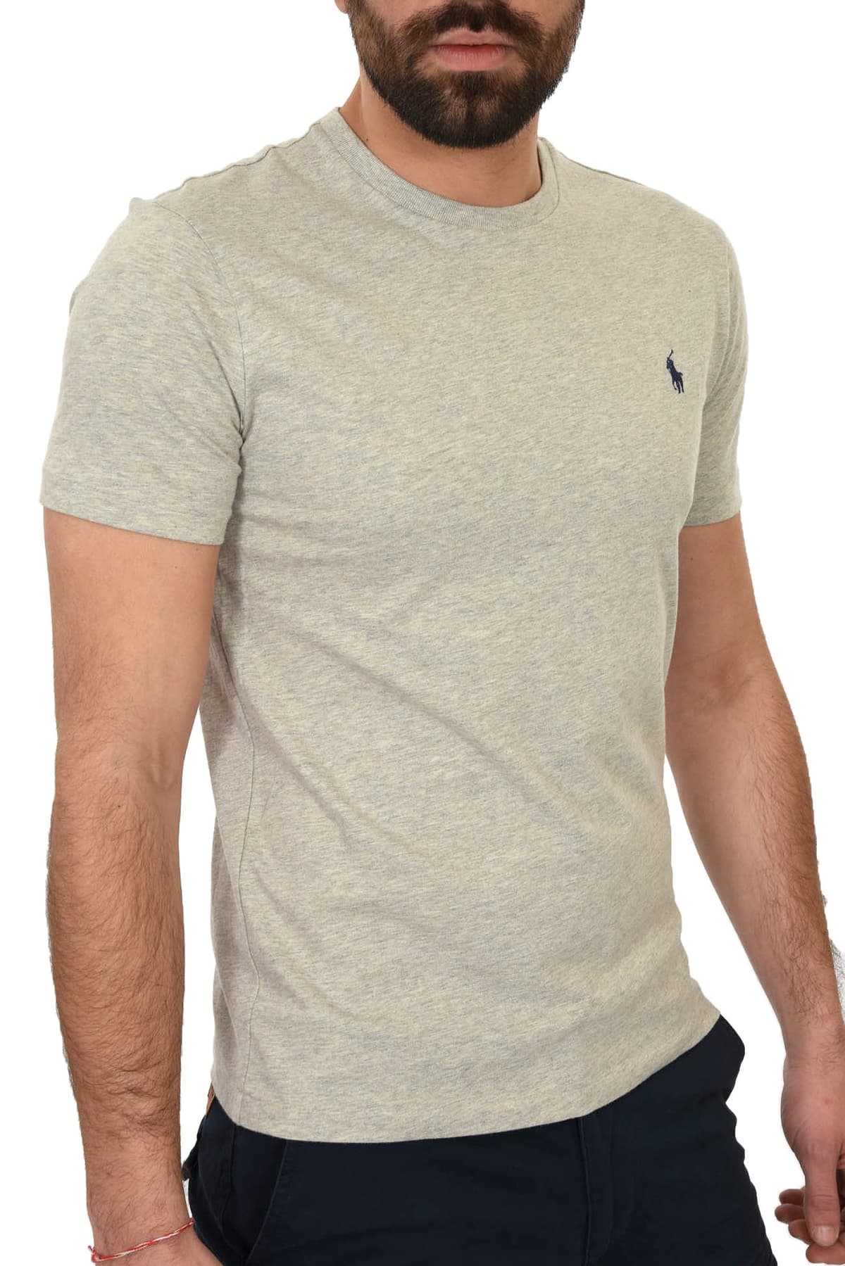 RALPH LAUREN T-SHIRT LOGO CUSTOM SLIM FIT BSR ΓΚΡΙ