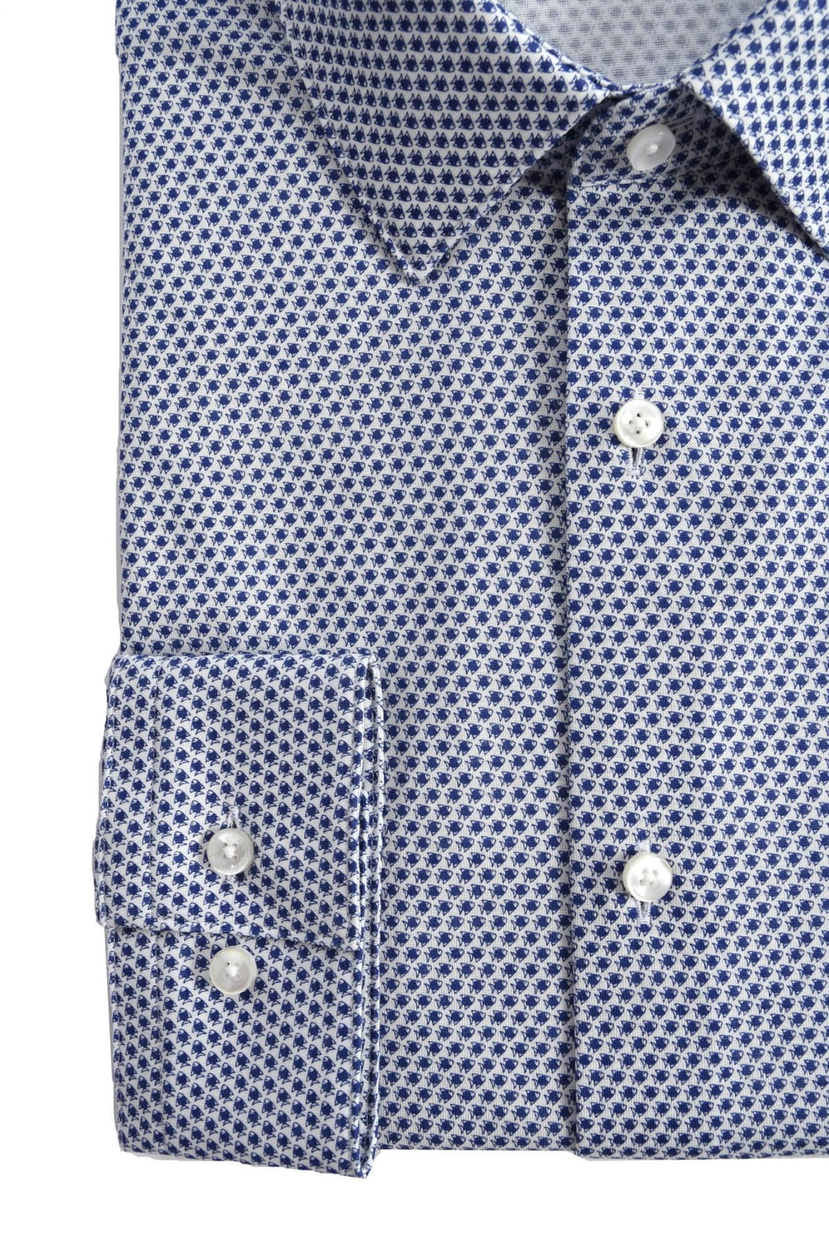 BOSS BUSINESS ΠΟΥΚΑΜΙΣΟ ΜΙΚΡΟΣΧΕΔΙΟ SLIM FIT ISKO MΠΛΕ-ΛΕΥΚΟ