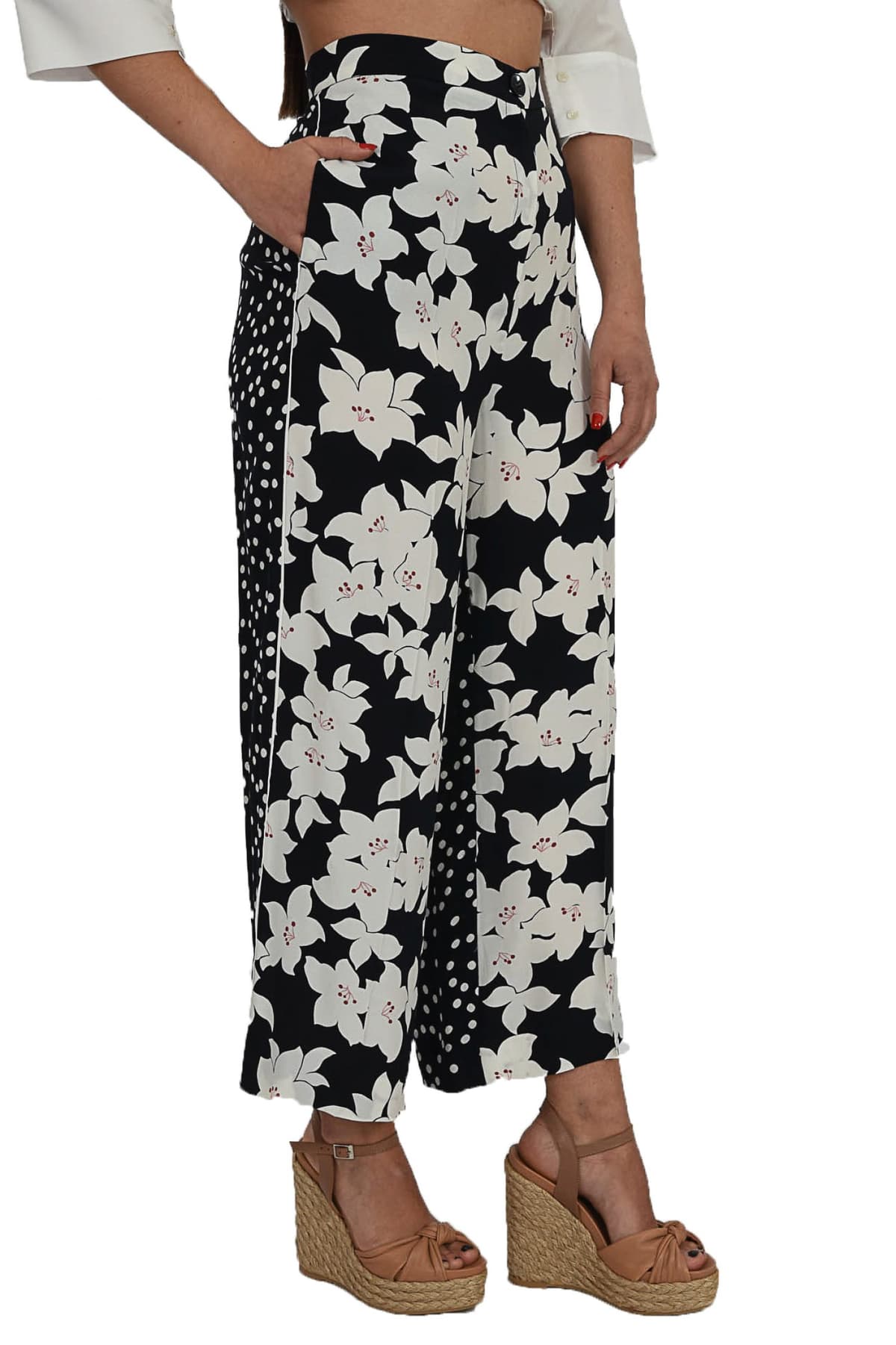 MARELLA EMME ΠΑΝΤΕΛΟΝΑ CROPPED FLORAL DECIBEL ΜΠΛΕ