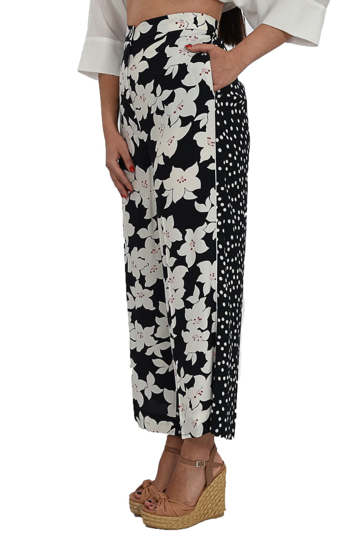 MARELLA EMME ΠΑΝΤΕΛΟΝΑ CROPPED FLORAL DECIBEL ΜΠΛΕ