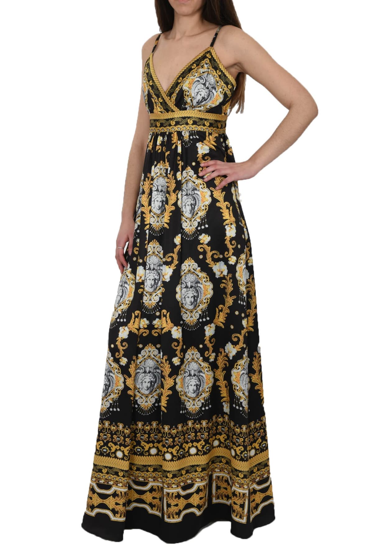 TWINS ΦΟΡΕΜΑ ΜΑΚΡΥ ΤΙΡΑΝΤΕ V-NECK ΕΜΠΡΙΜΕ ΜΑΥΡΟ