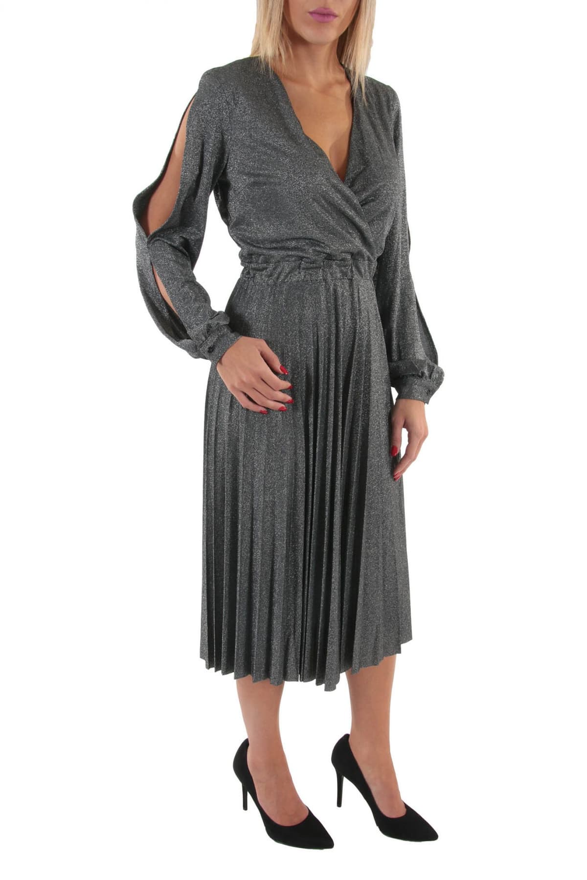 TRUSSARDI JEANS ΦΟΡΕΜΑ ΚΡΟΥΑΖΕ ΠΛΙΣΕ LUREX JERSEY ΓΚΡΙ