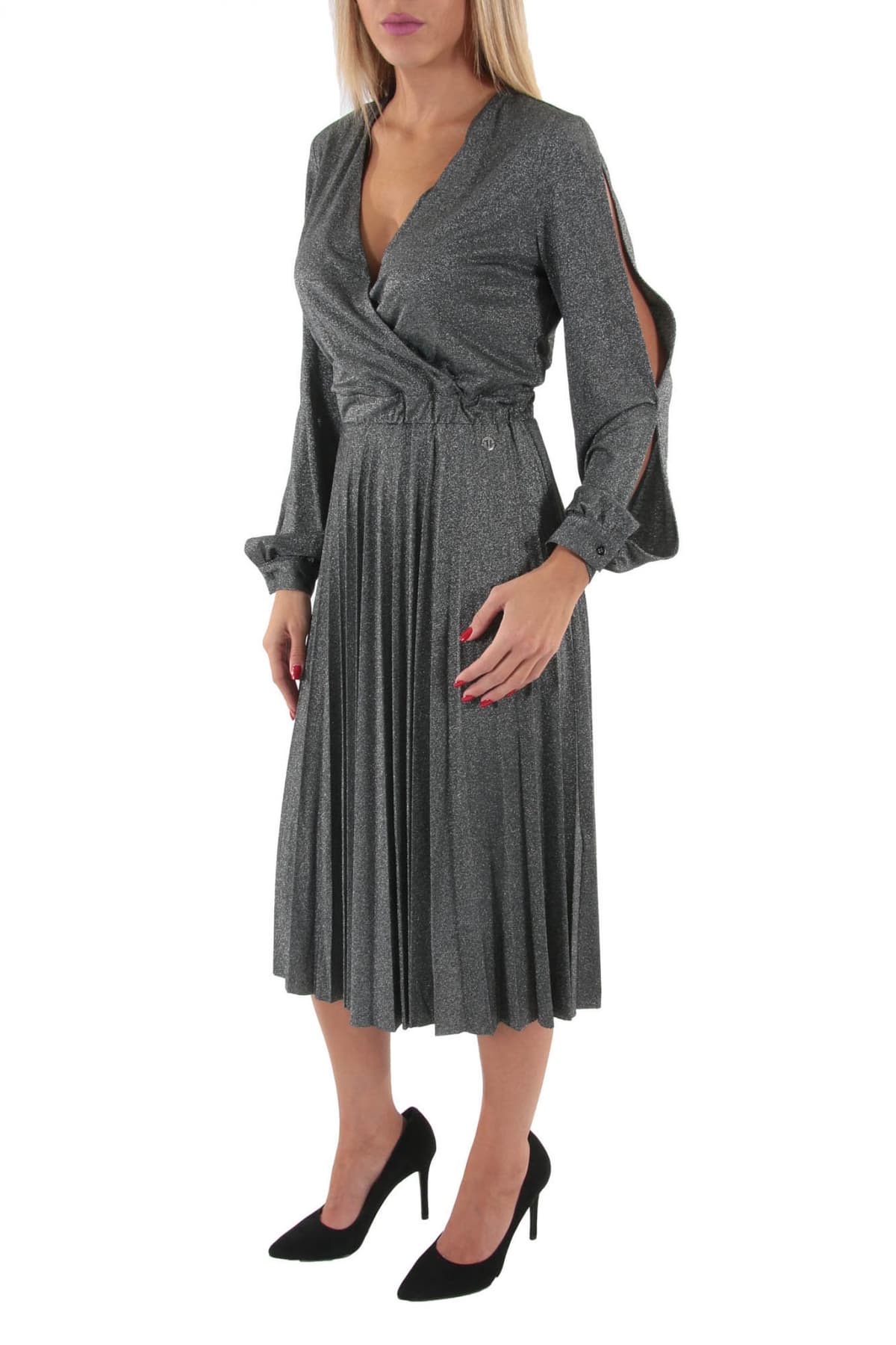 TRUSSARDI JEANS ΦΟΡΕΜΑ ΚΡΟΥΑΖΕ ΠΛΙΣΕ LUREX JERSEY ΓΚΡΙ