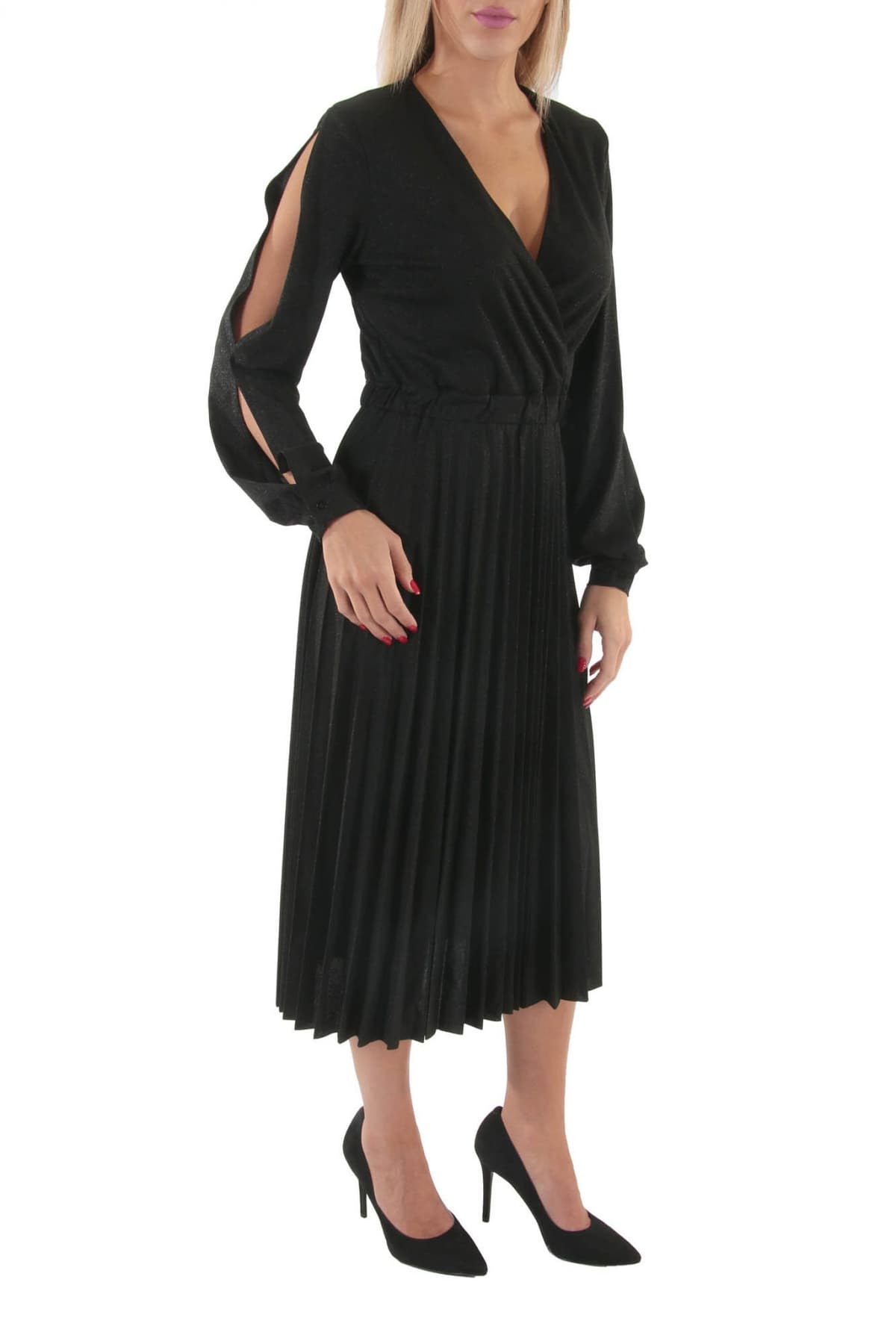 TRUSSARDI JEANS ΦΟΡΕΜΑ ΚΡΟΥΑΖΕ ΠΛΙΣΕ LUREX JERSEY ΜΑΥΡΟ