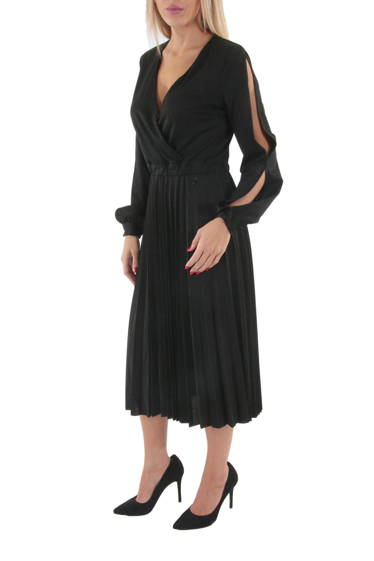 TRUSSARDI JEANS ΦΟΡΕΜΑ ΚΡΟΥΑΖΕ ΠΛΙΣΕ LUREX JERSEY ΜΑΥΡΟ