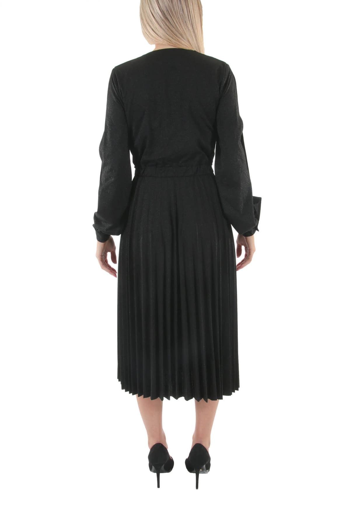 TRUSSARDI JEANS ΦΟΡΕΜΑ ΚΡΟΥΑΖΕ ΠΛΙΣΕ LUREX JERSEY ΜΑΥΡΟ