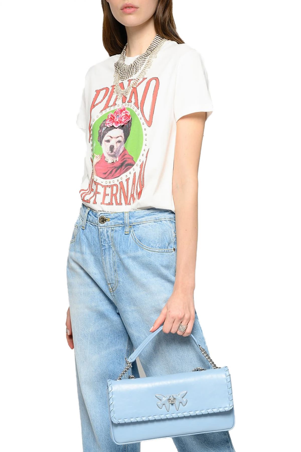 PINKO T-SHIRT LUNEDI LOGO FRIDA CHI-HALO LUCIA HEFFERNAN ΛΕΥΚΟ