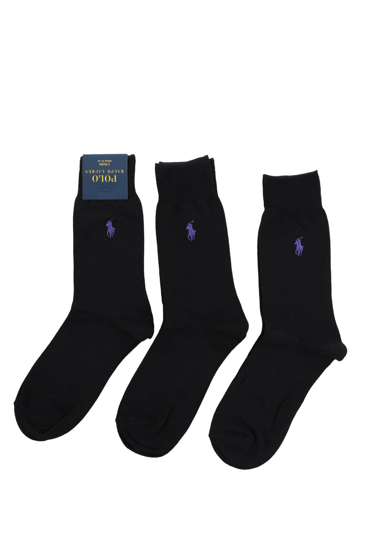 RALPH LAUREN ΚΑΛΤΣΕΣ 3 PACK MERCERIZED LOGO ΜΑΥΡΟ