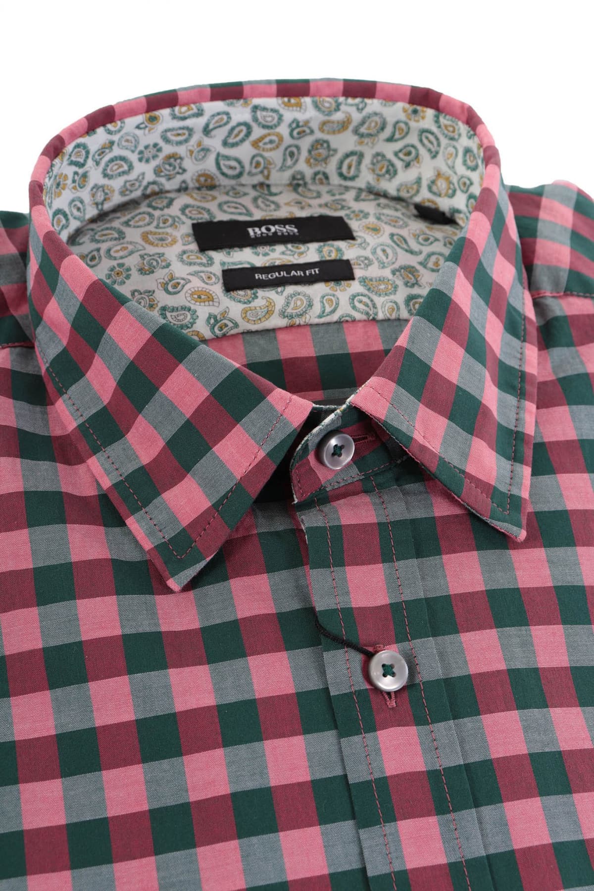 BOSS ΠΟΥΚΑΜΙΣΟ LUCAS_11 REGULAR FIT ΚΑΡΩ ΠΡΑΣΙΝΟ-ΡΟΖ