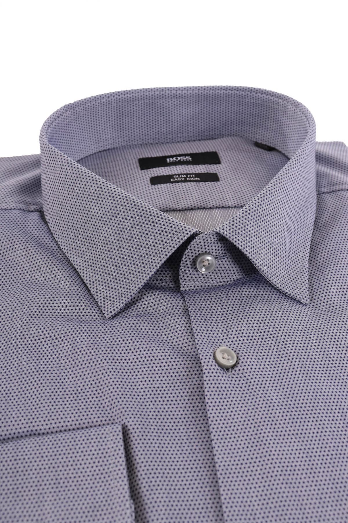 BOSS ΠΟΥΚΑΜΙΣΟ ΜΙΚΡΟΣΧΕΔΙΟ SLIM FIT JENNO ΜΠΛΕ