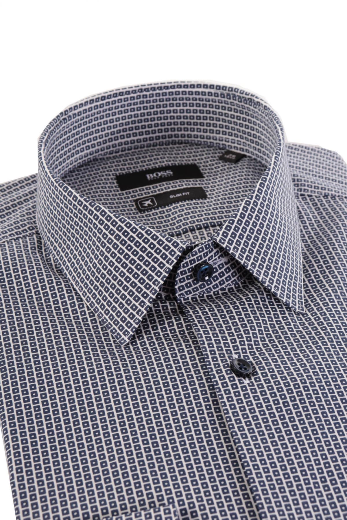 BOSS ΠΟΥΚΑΜΙΣΟ TRAVELER ΜΙΚΡΟΣΧΕΔΙΟ ISKO SLIM FIT ΜΠΛΕ