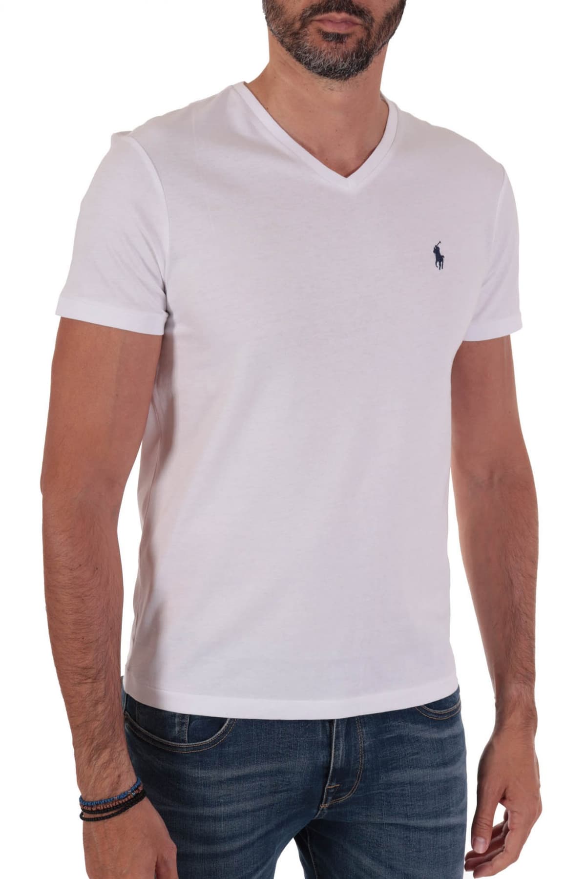 RALPH LAUREN T-SHIRT V NECK CUSTOM SLIM FIT ΛΕΥΚΟ