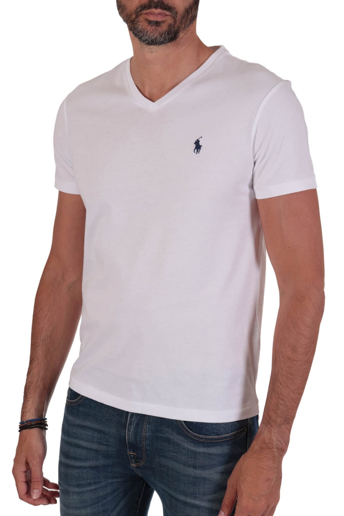 RALPH LAUREN T-SHIRT V NECK CUSTOM SLIM FIT ΛΕΥΚΟ
