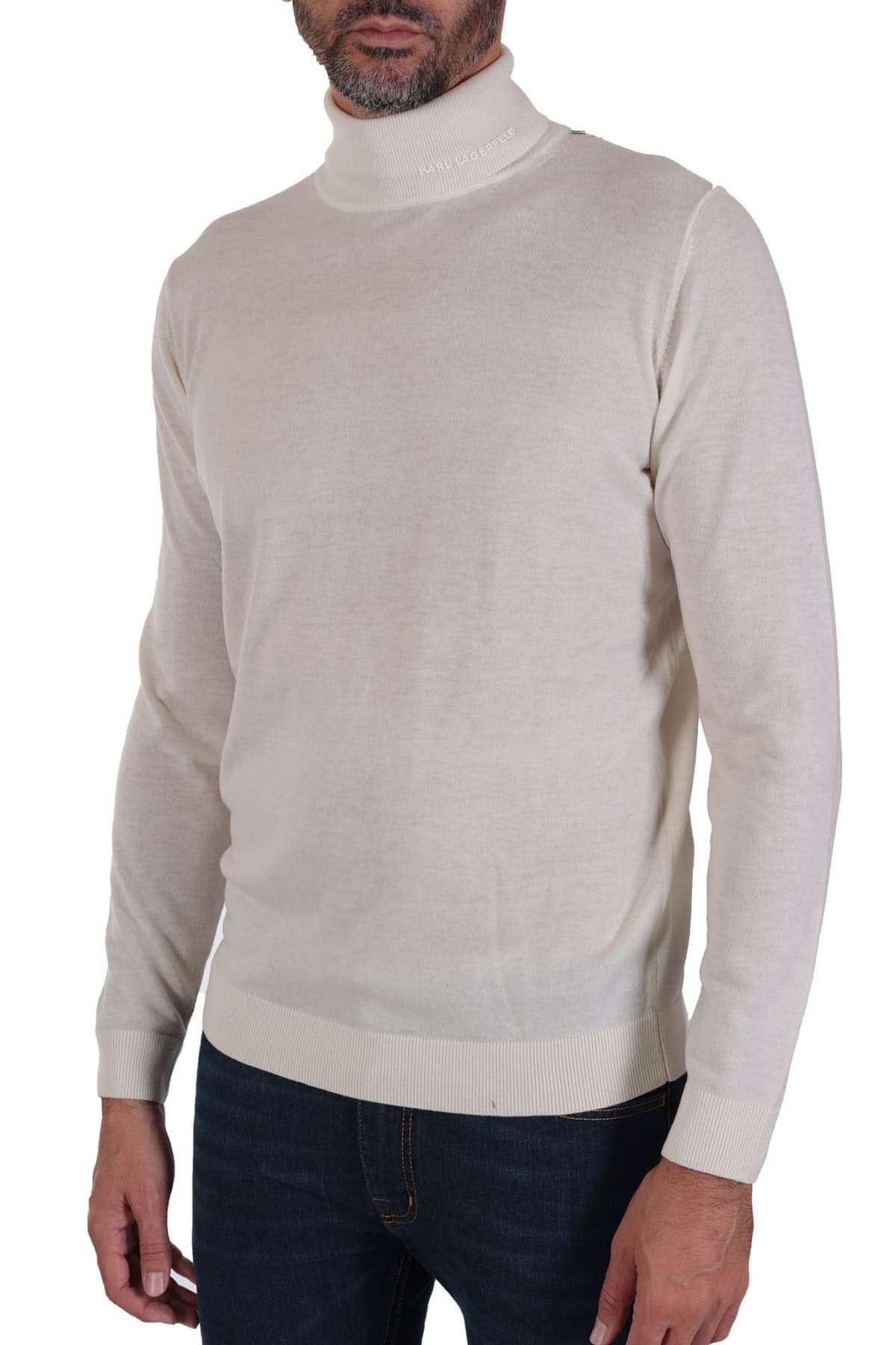 KARL LAGERFELD ΠΛΕΚΤΟ ROLLNECK ΥΠΟΛΕΥΚΟ