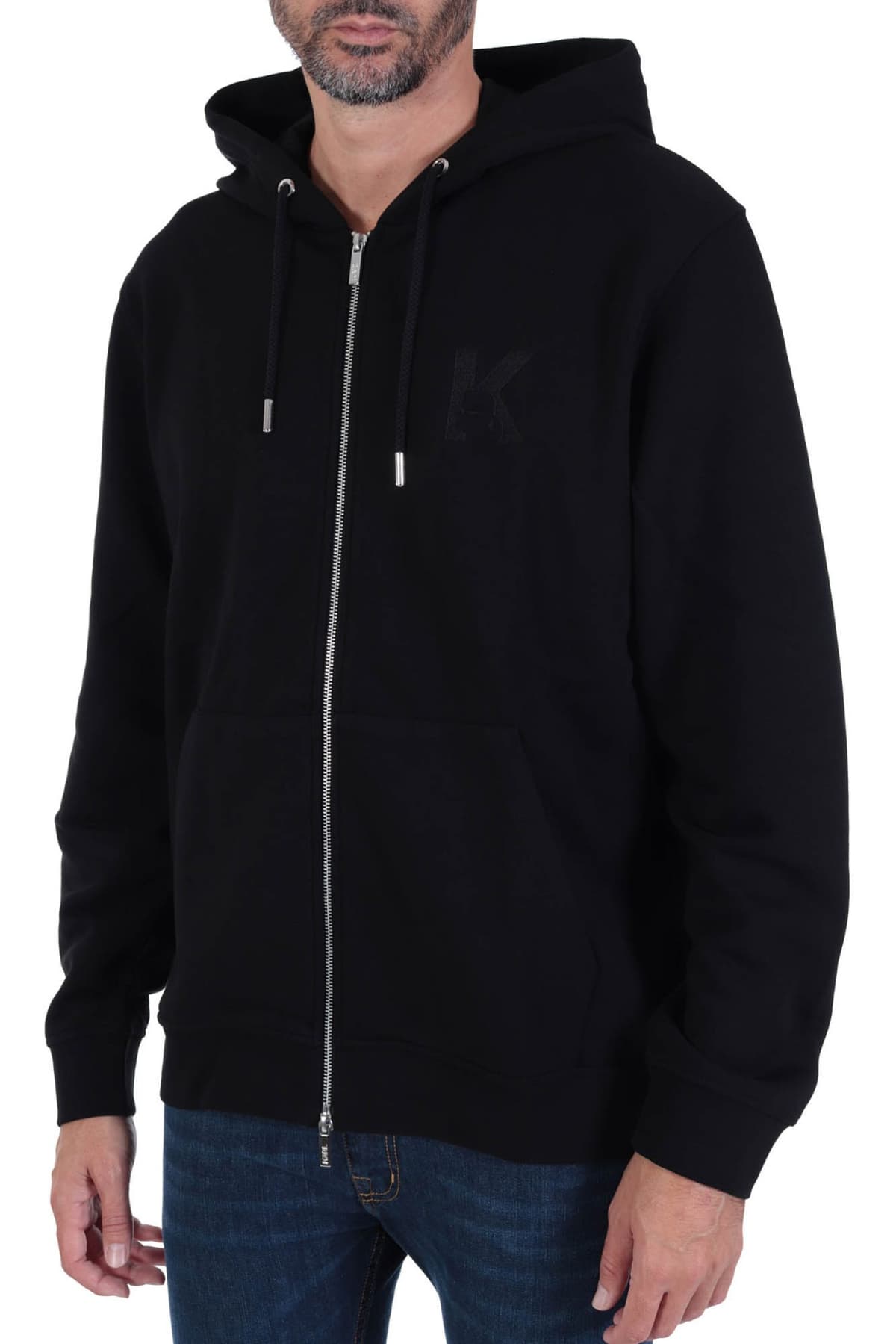 KARL LAGERFELD ΦΟΥΤΕΡ FULL ZIP HOODIE LOGO ΜΑΥΡΟ