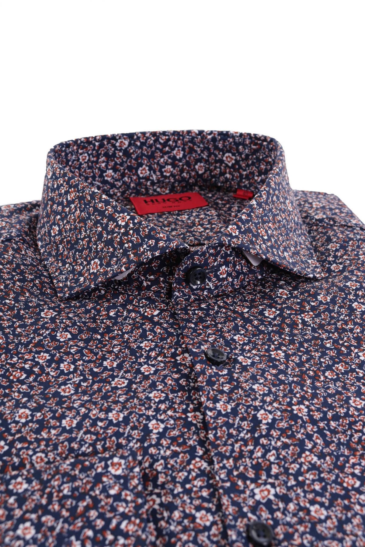 HUGO ΠΟΥΚΑΜΙΣΟ KASON SLIM FIT FLORAL ΚΑΦΕ-ΜΠΛΕ