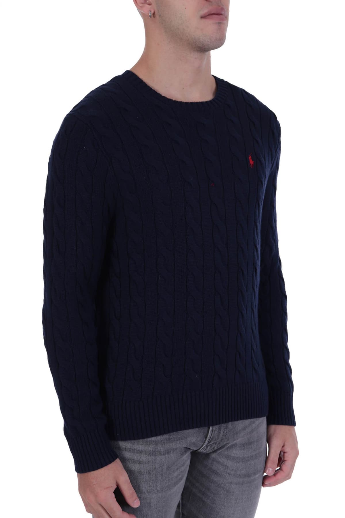 RALPH LAUREN ΠΛΕΚΤΟ ROUNDNECK CABLE ΜΠΛΕ