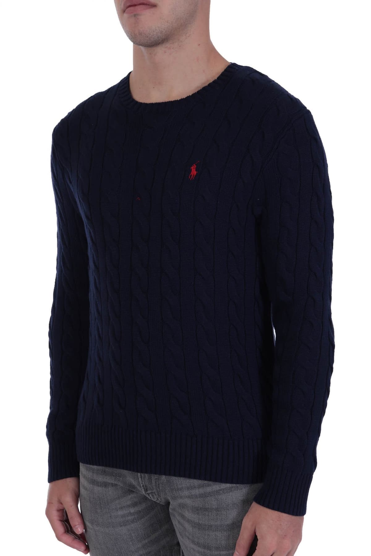 RALPH LAUREN ΠΛΕΚΤΟ ROUNDNECK CABLE ΜΠΛΕ