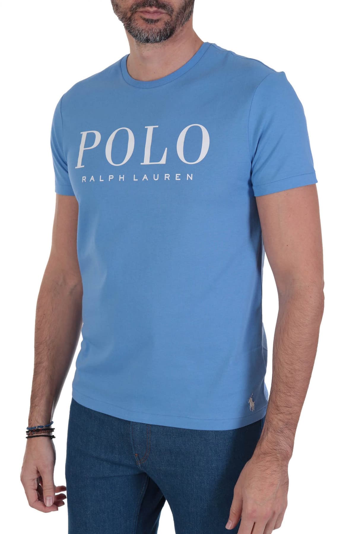 RALPH LAUREN T-SHIRT LOGO CUSTOM SLIM FIT ΣΙΕΛ