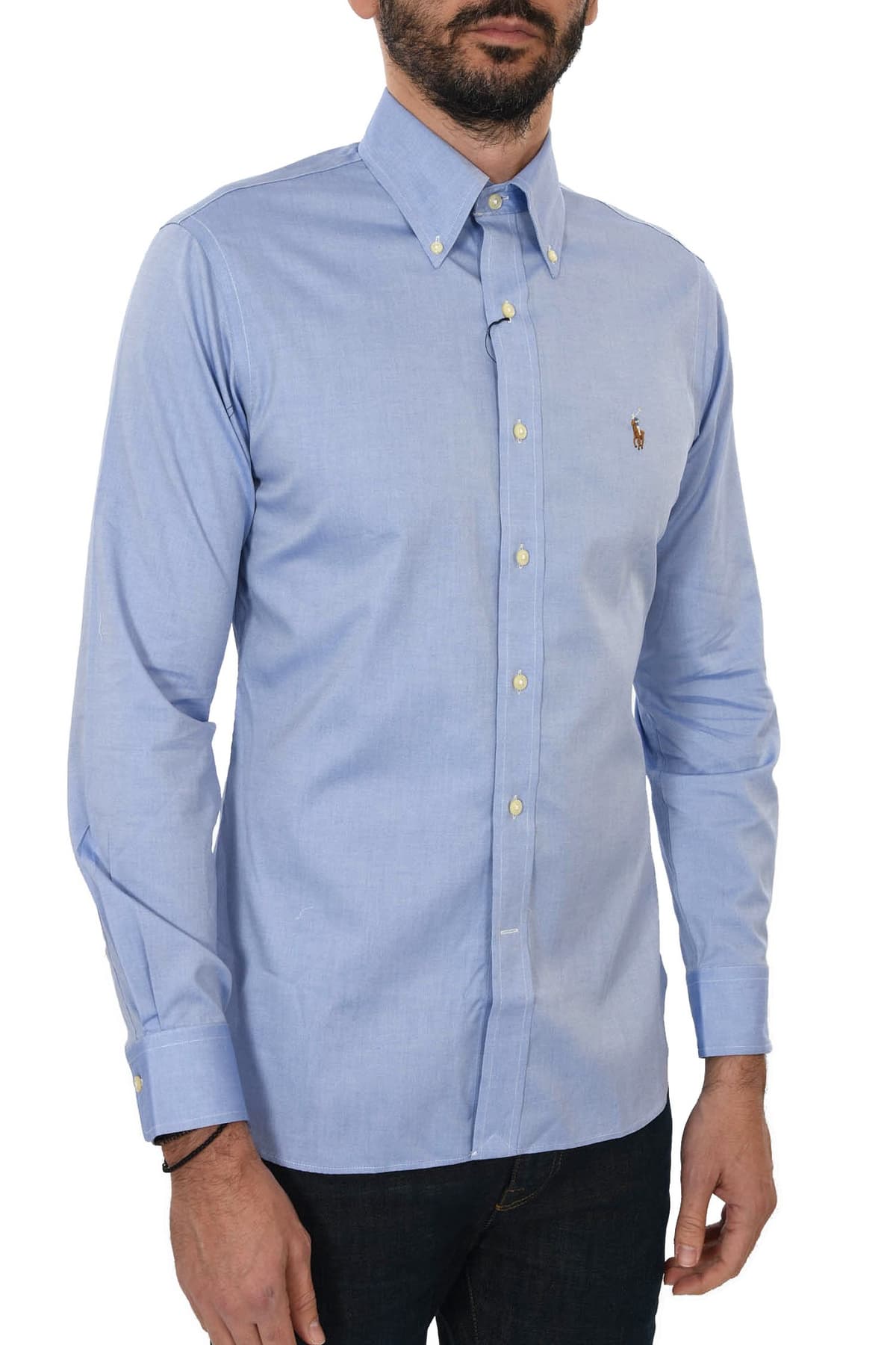 RALPH LAUREN ΠΟΥΚΑΜΙΣΟ BUTTON DOWN PINPOINT OXFORD CUSTOM FIT STRETCH ΣΙΕΛ