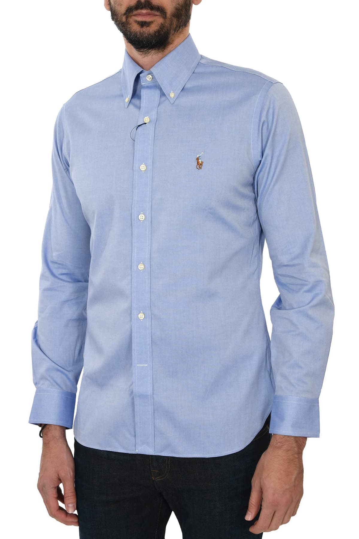 RALPH LAUREN ΠΟΥΚΑΜΙΣΟ BUTTON DOWN PINPOINT OXFORD CUSTOM FIT STRETCH ΣΙΕΛ