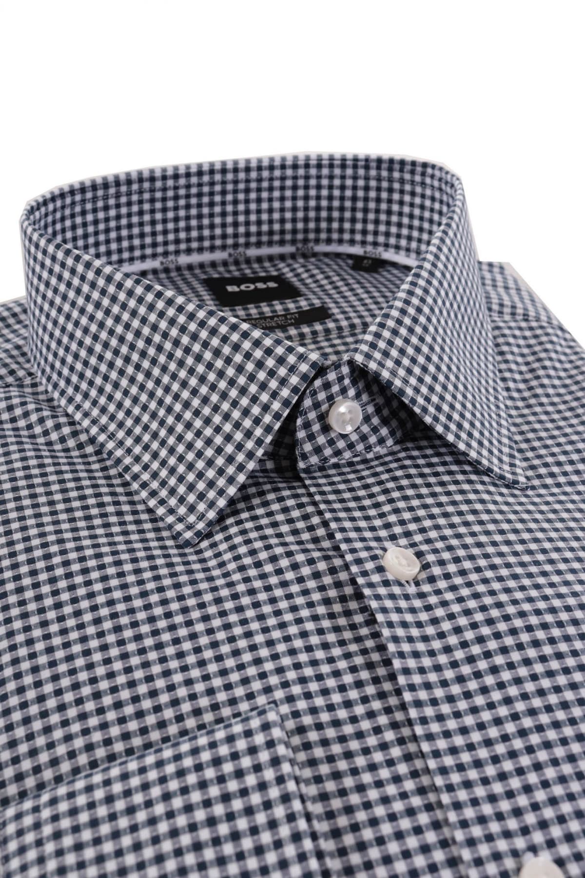 BOSS ΠΟΥΚΑΜΙΣΟ REGULAR FIT STRETCH ΚΑΡΩ H-JOE-KENT-C1-214 ΜΠΛΕ