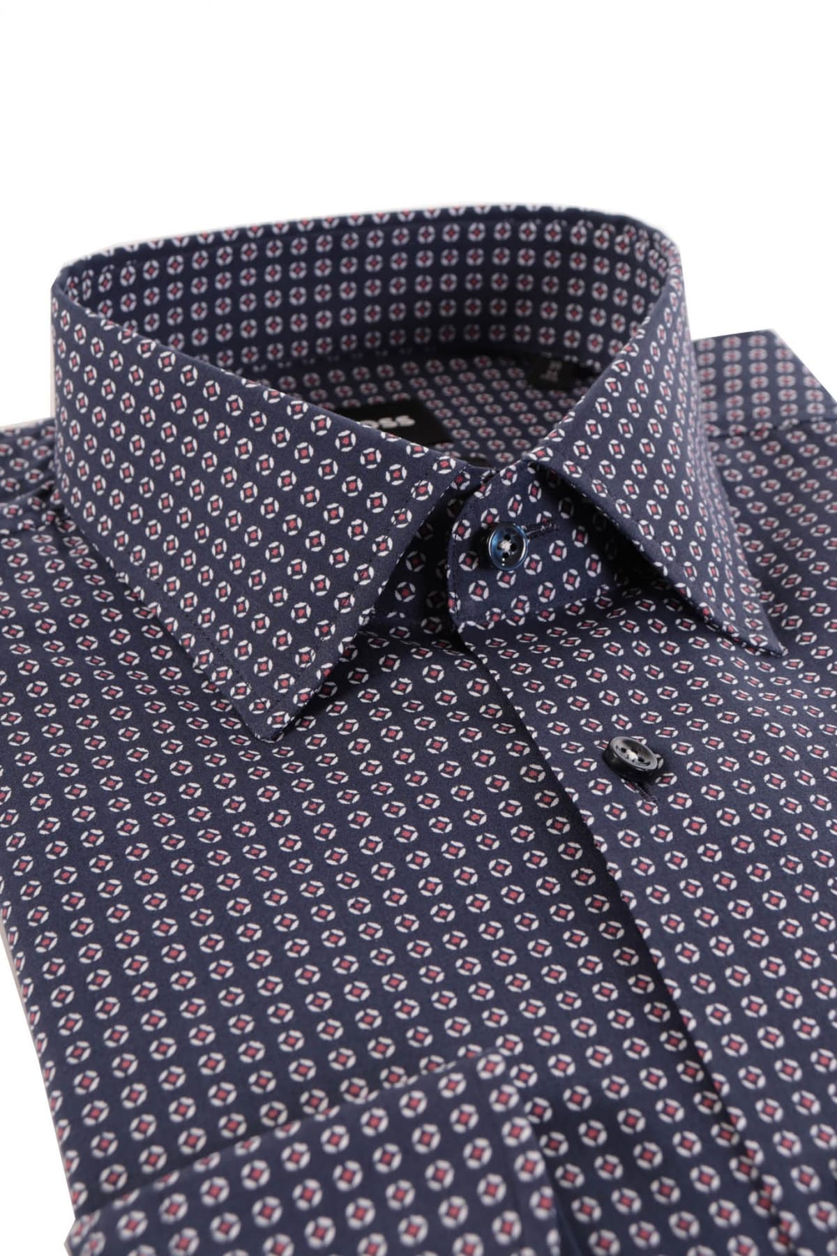 BOSS ΠΟΥΚΑΜΙΣΟ ΜΙΚΡΟΣΧΕΔΙΟ SLIM FIT STRETCH H-HANK-S-KENT-214 ΜΠΛΕ-ΜΠΟΡΝΤΩ