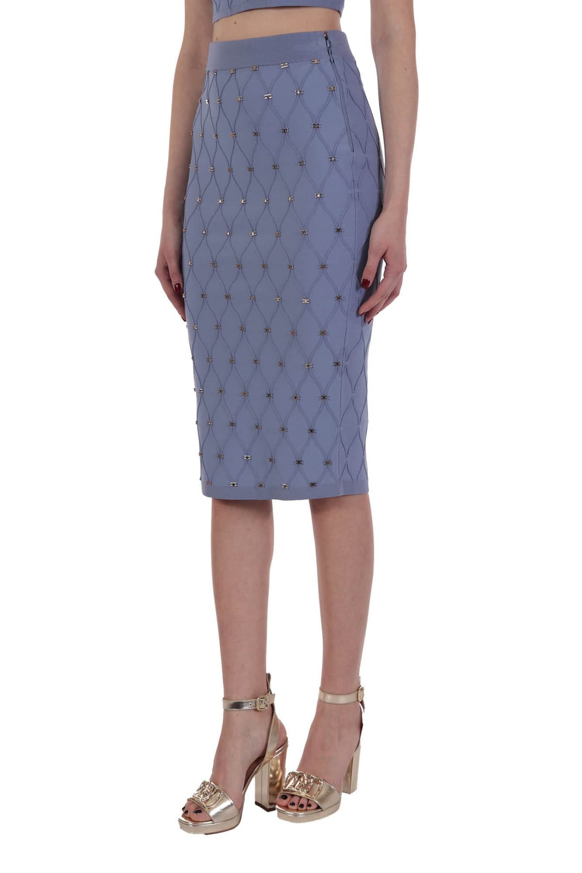 ELISABETTA FRANCHI ΦΟΥΣΤΑ ΠΛΕΚΤΗ ΜΕΤΑΛΛΙΚΑ LOGO ΛΙΛΑ