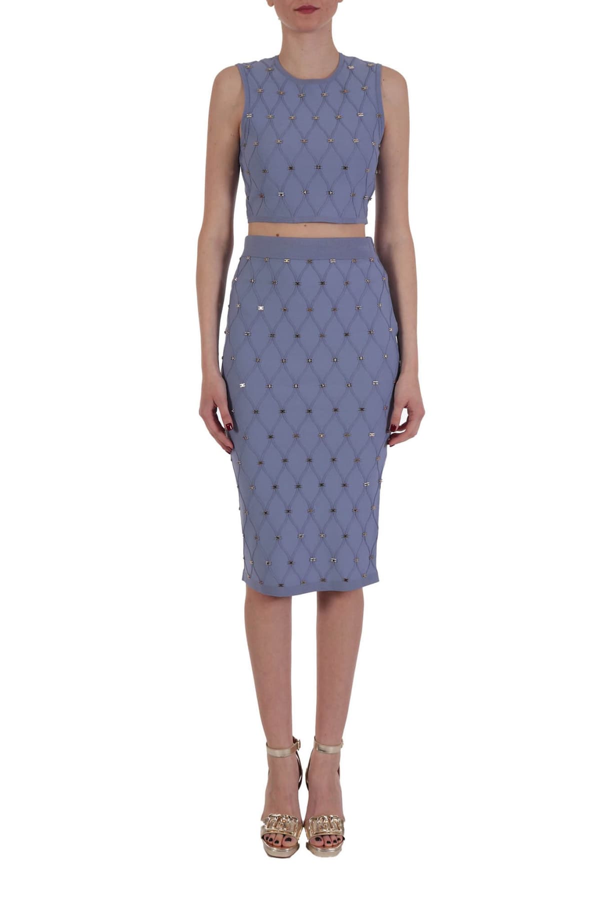 ELISABETTA FRANCHI ΦΟΥΣΤΑ ΠΛΕΚΤΗ ΜΕΤΑΛΛΙΚΑ LOGO ΛΙΛΑ