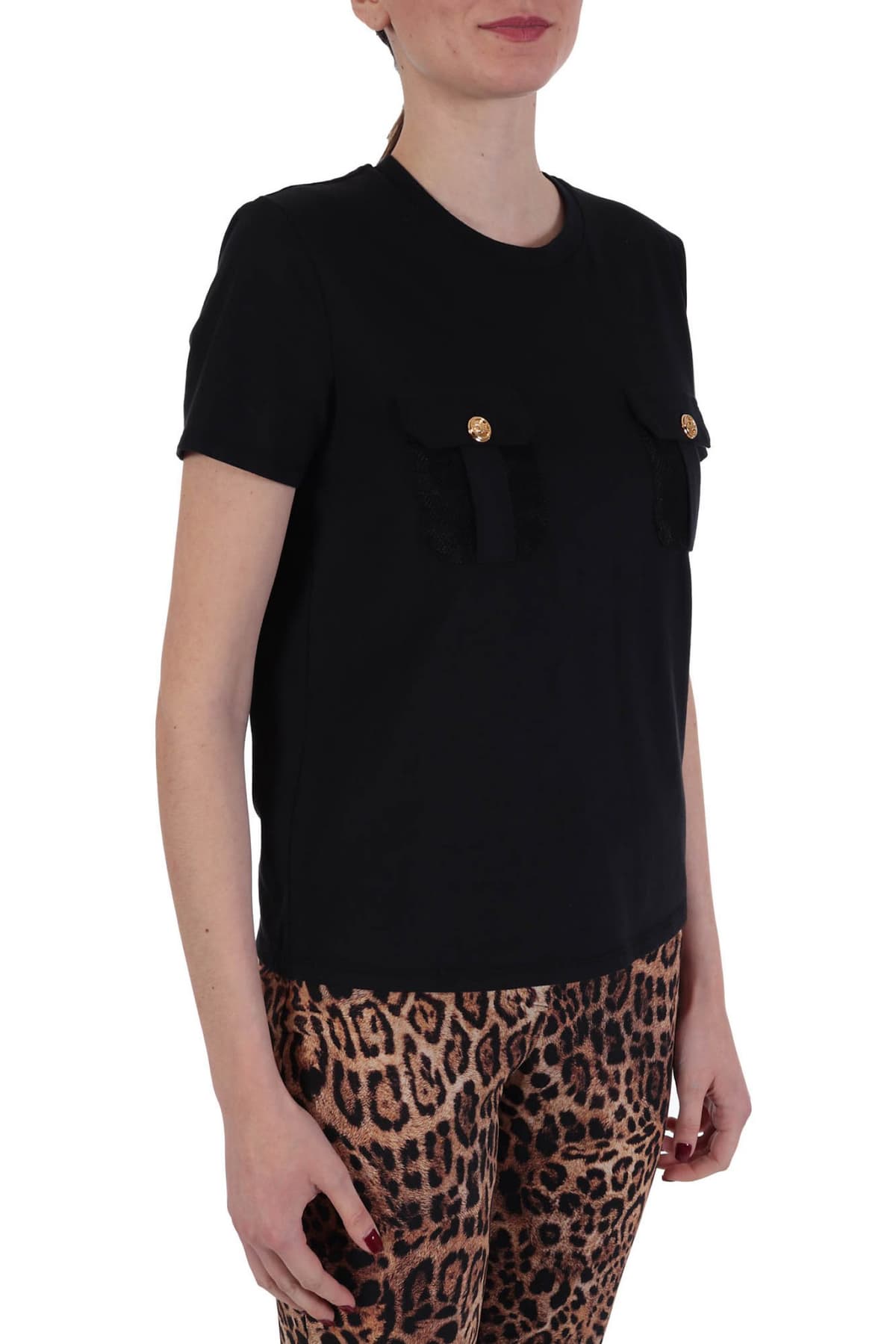 ELISABETTA FRANCHI T-SHIRT ΤΣΕΠΕΣ ΜΠΡΟΣΤΑ ΜΑΥΡΟ