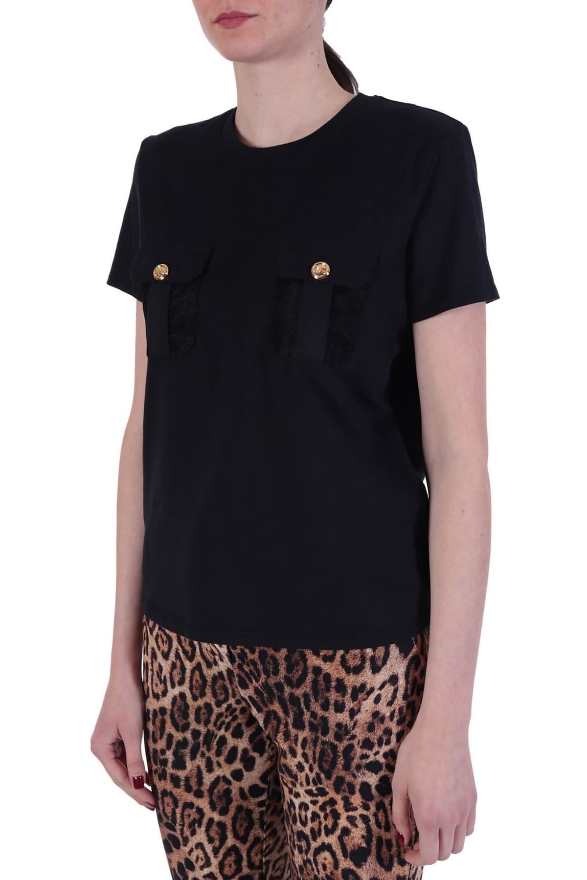 ELISABETTA FRANCHI T-SHIRT ΤΣΕΠΕΣ ΜΠΡΟΣΤΑ ΜΑΥΡΟ