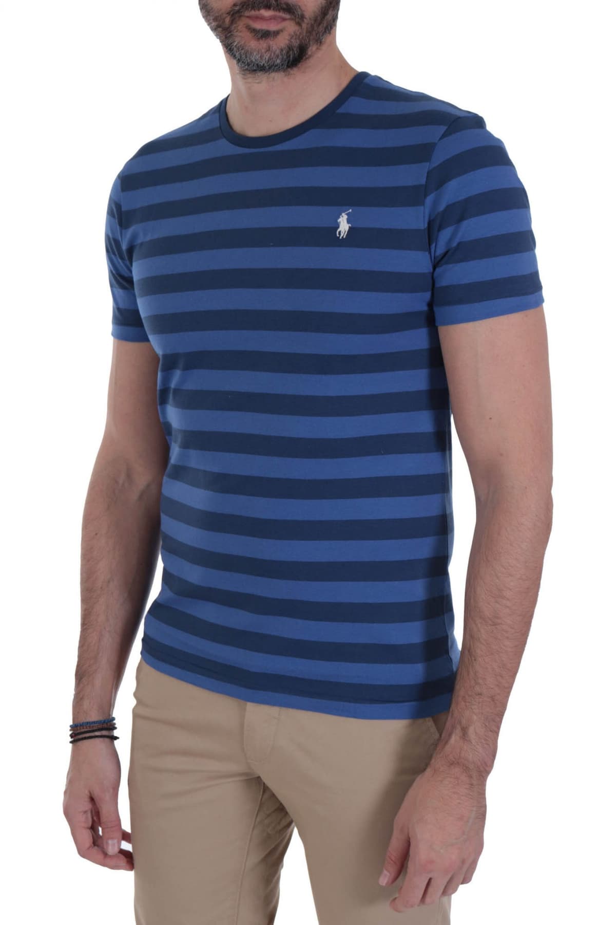 RALPH LAUREN T-SHIRT ΡΙΓΕ CUSTOM SLIM FIT ΜΠΛΕ