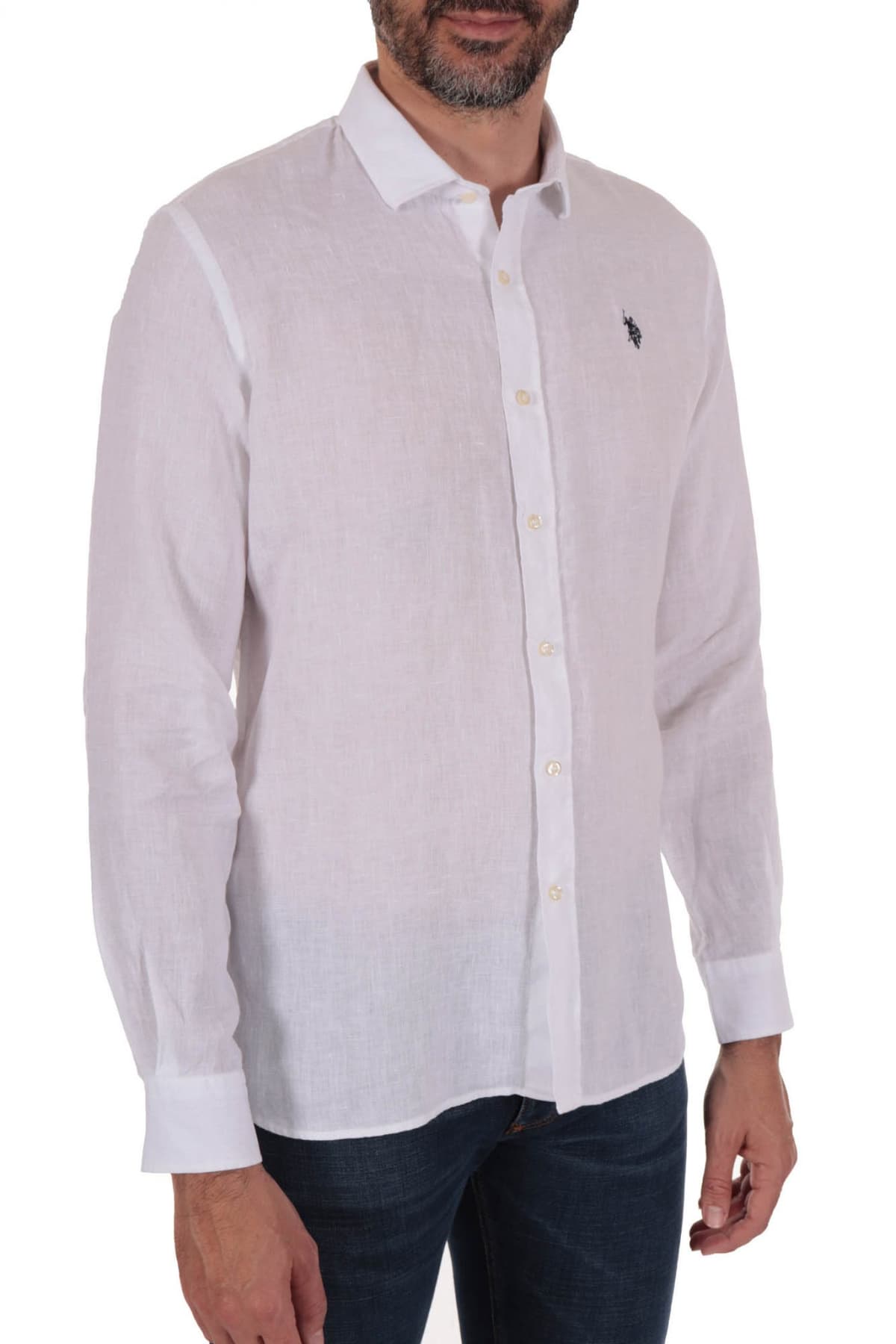 U.S. POLO ASSN ΠΟΥΚΑΜΙΣΟ ΛΙΝΟ SLIM FIT ΛΕΥΚΟ