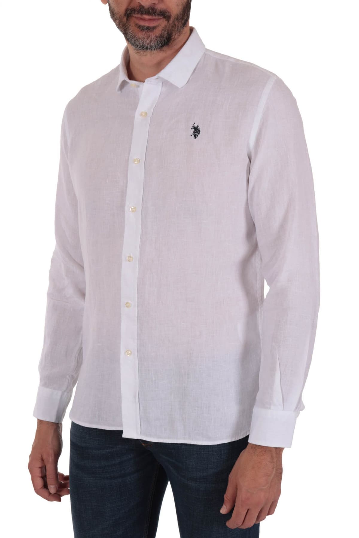 U.S. POLO ASSN ΠΟΥΚΑΜΙΣΟ ΛΙΝΟ SLIM FIT ΛΕΥΚΟ