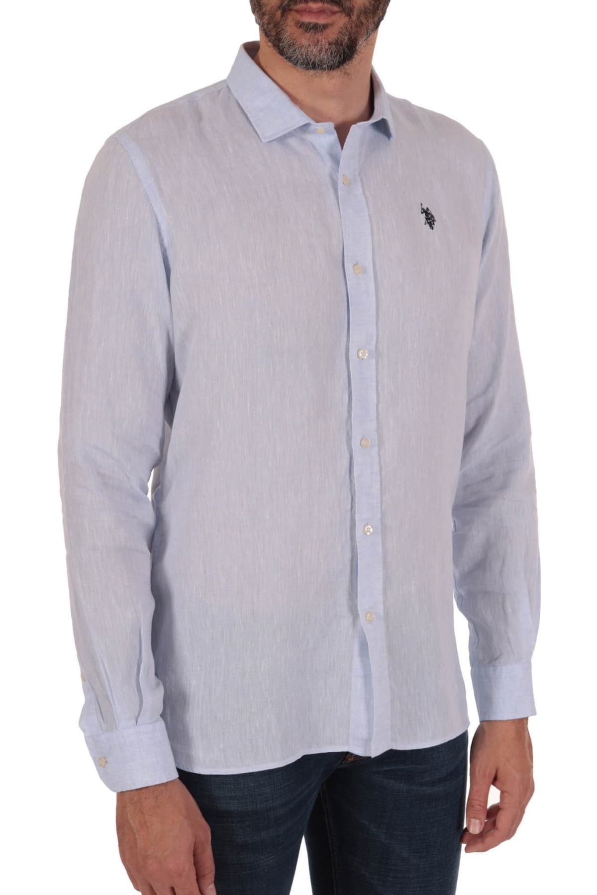 U.S. POLO ASSN ΠΟΥΚΑΜΙΣΟ ΛΙΝΟ SLIM FIT ΣΙΕΛ