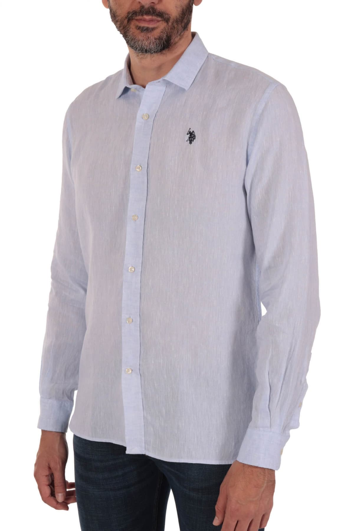 U.S. POLO ASSN ΠΟΥΚΑΜΙΣΟ ΛΙΝΟ SLIM FIT ΣΙΕΛ