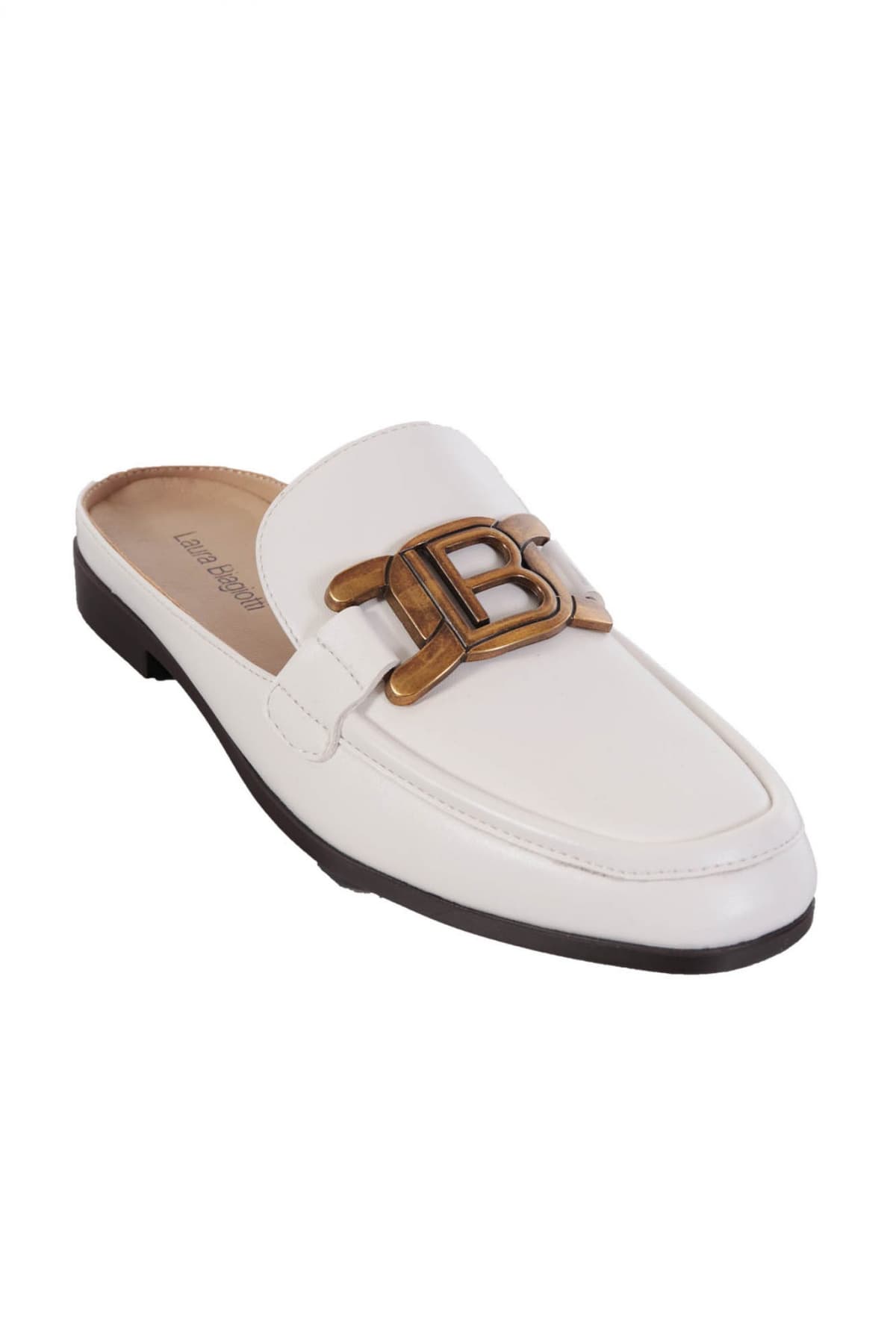 LAURA BIAGIOTTI ΠΑΠΟΥΤΣΙΑ MULES ΦΛΑΤ ΜΕ ΑΓΚΡΑΦΑ ΛΕΥΚΟ