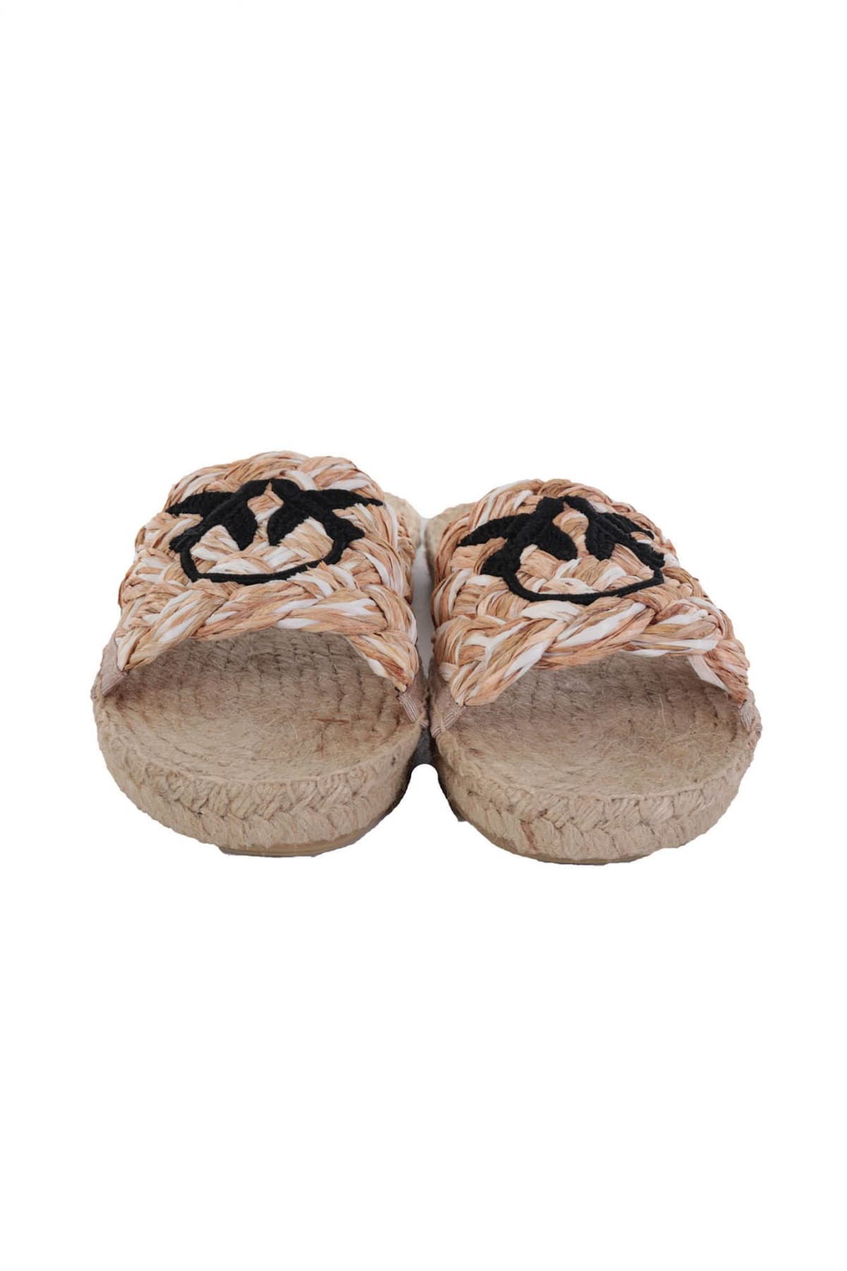 PINKO ΠΑΝΤΟΦΛΑ GRETA CIABATTA RAFIA E CORDA LOGO BIRDS ΕΚΡΟΥ/ΜΑΥΡΟ