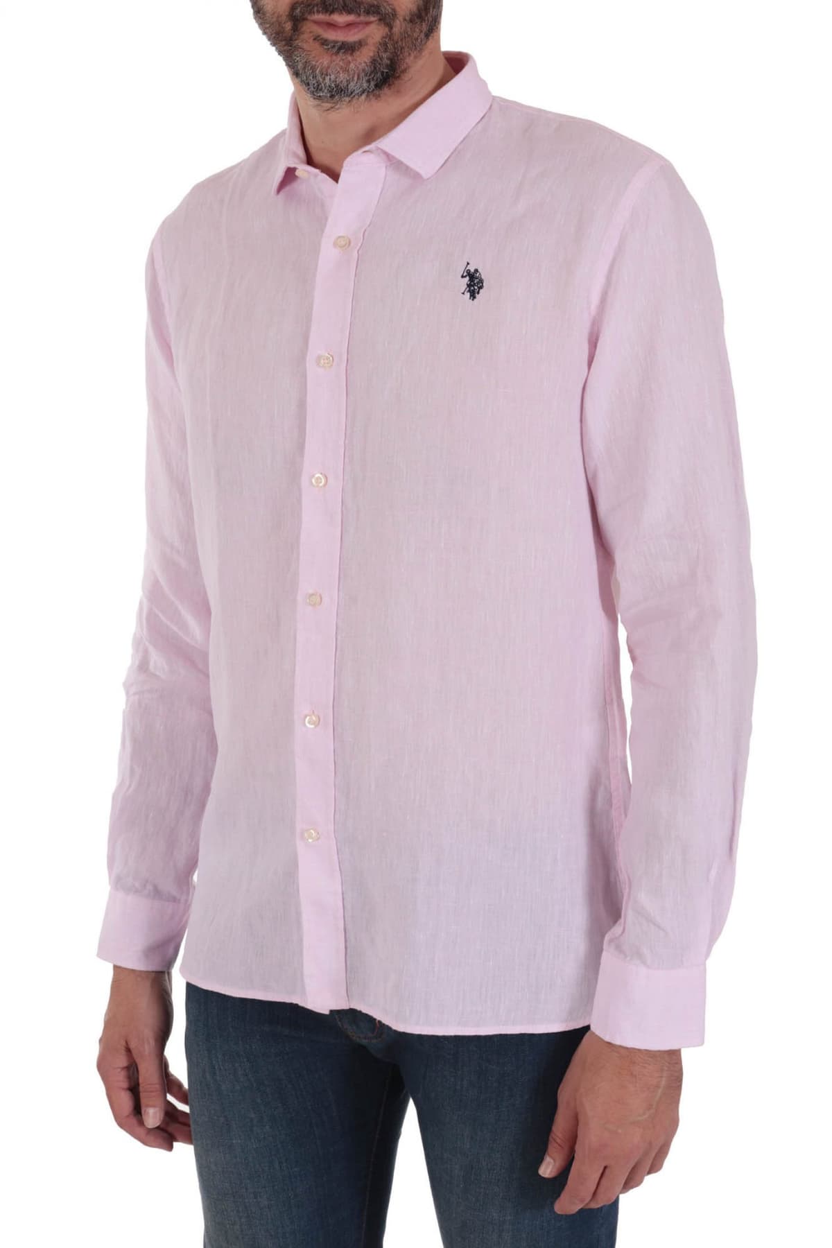 U.S. POLO ASSN ΠΟΥΚΑΜΙΣΟ ΛΙΝΟ SLIM FIT ΡΟΖ