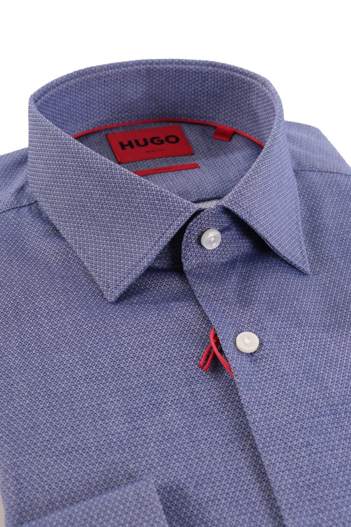 HUGO ΠΟΥΚΑΜΙΣΟ ΜΙΚΡΟΣΧΕΔΙΟ SLIM FIT STRETCH KENNO ΜΠΛΕ